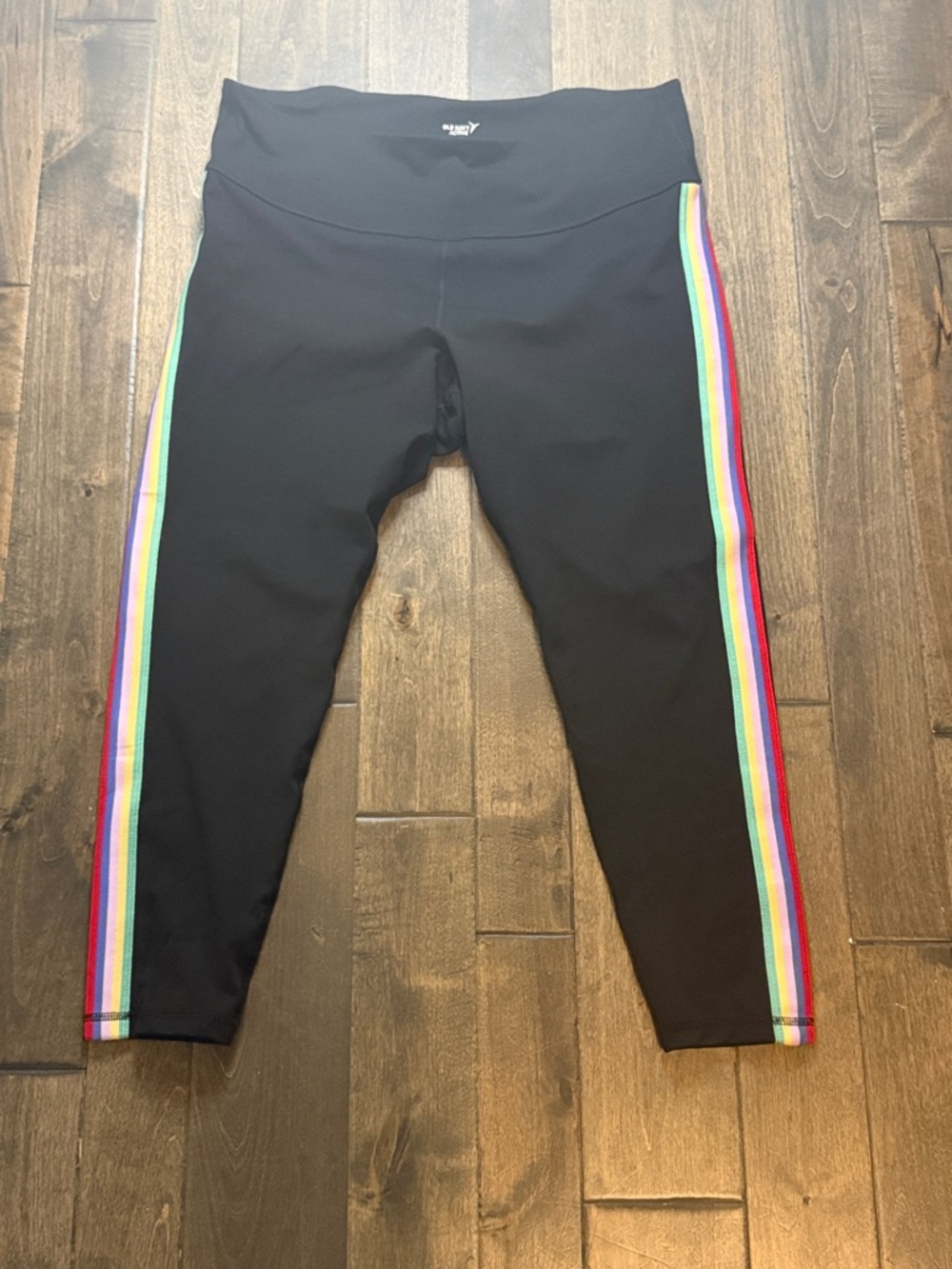Old Navy Black Womens Leggings with Rainbow Side Stripes XXL